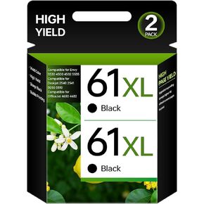 خراطيش حبر 61XL بديلة لـ 61 خرطوشة حبر سوداء XL لطابعة Envy 5530 4500 4502 5535 Deskjet 2540 2541 3050 3510 OfficeJet 4630 4632 (أسود، عبوتان) in Kuwait
