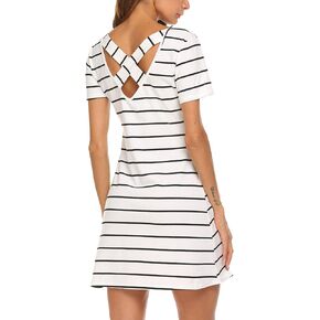 Feager Women's Casual Striped Criss Cross Short Sleeve T Shirt Dress with Pockets in Saudi Arabia