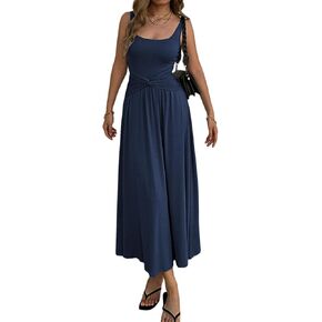 Women's Summer Mock Knot Front Maxi Dress Sleeveless Square Neck Corset Ruched Waist Emipre Flowly Casual Dresses in Kuwait