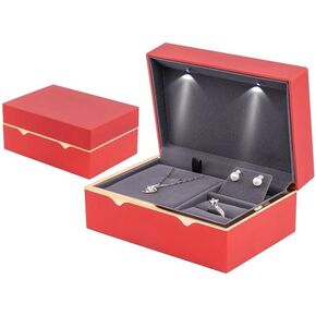 صندوق مجوهرات HSLFUAI LED - صندوق تخزين للأساور والخواتم والقلائد - صندوق مجوهرات ببطانة خفيفة ومخملية - صندوق هدايا أنيق لحفلات الزفاف وأعياد الميلاد وعيد الحب والكريسماس (أسود) in Kuwait