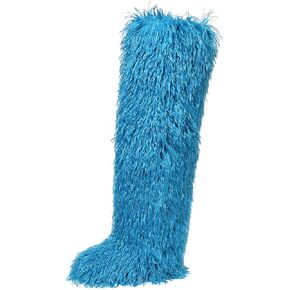 Women's fur knee-high boots, Y2K over-the-knee fur boots, fluffy flat fur boots, height 28in in Kuwait