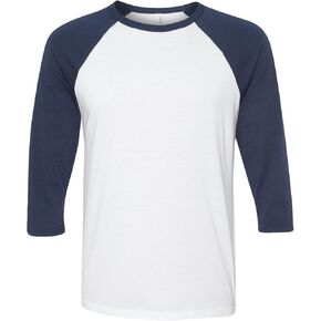 Bella Canvas Unisex Jersey 3/4 Sleeve Baseball Tee, White Navy, Large in Kuwait