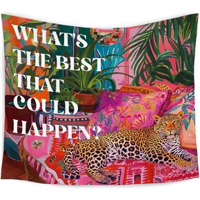 WARDOS Trendy Leopard Inspirational Tapestry, What's the Best That Could Happen Motivational Motivational Tapestry Wall Hanging, Maximalist Cheetah Decor for Girly Room Dorm Apartment, 50x60 Inch in Kuwait