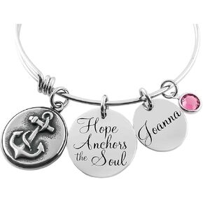 سوار Hope Anchors the Soul - سوار مرساة شخصي مع قرص الاسم وحجر الميلاد - سوار قابل للتوسيع من الفولاذ المقاوم للصدأ مخصص - هدية ملهمة للنساء، مجوهرات إيمانية، هدية عيد الأم in Kuwait