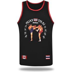 Muay Thai Tank Top for Training & Gym Comet Cotton Sleeveless Workout Shirt Black with Red Trim in Kuwait