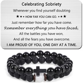 هدايا سوار متقاطع للرجال - قطعتان للاحتفال بالرصانة، أنا أحبك مع بطاقة محفظة منقوشة ليوم واحد في كل مرة، أساور معرف حماية ثلاثية للرجال، الابن، الزوج، الصديق، عيد الفصح، الذكرى السنوية لعيد الميلاد in Kuwait