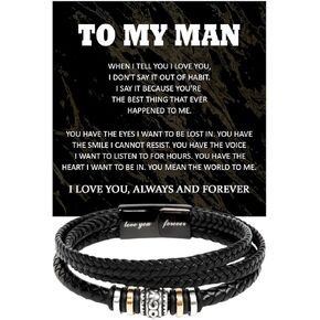 To My Man Bracelet, Romantic Gift for Husband, Boyfriend Sentimental Leather Bracelet for Him with Love You Forever Message Card, Gift Ideas from Wife Girlfriend for Valentine’s Day in Kuwait
