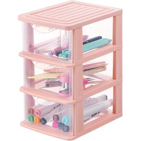 3 Drawer Cube Storage Organizer for Home Office, Plastic Makeup Organizer Storage Station Cube, 3 Drawer Desktop Organizer for Office Supplies, Makeup Supplies (Pink) in Kuwait