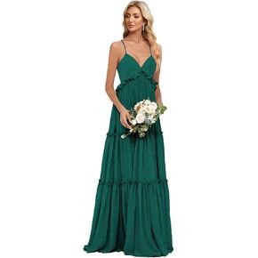 Women's Spaghetti Straps Tiered Bridesmaid Dresses Long V Neck Ruffles Chiffon Formal Evening Prom Gowns in Kuwait