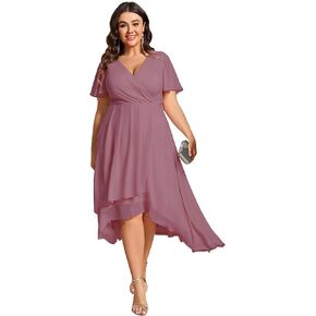 Ever-Pretty Plus Women's Formal Wedding Guest Dress for Curvy Women Chiffon A-Line Plus Size Cocktail Party Dresses in Kuwait