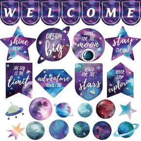 28Pcs Bulletin Board Decorations Space Motivational Posters Science Classroom Decor Welcome Galaxy Inspirational Poster Cutouts for Teachers School Office Home Supplies Door Wall Decor in Kuwait