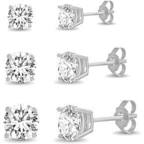 أقراط فضية مرصعة بأحجار الزركونيا المكعبة للنساء مكونة من 3 أزواج مرصعة بأحجار الزركونيوم 925 حلق استرليني in Kuwait