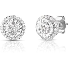 NATALIA DRAKE Small Round Pave 1/4 Cttw Diamond Stud Earrings for Women in Rhodium Plated 925 Sterling Silver in Kuwait