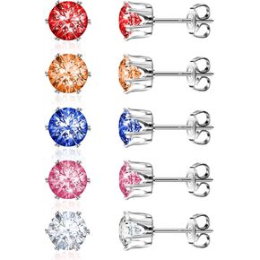 مجموعة أقراط نسائية مكونة من 5 أزواج من أقراط الزركونيا المكعبة متعددة الألوان، مجموعة أحجار الميلاد المضادة للحساسية، هدية مجوهرات فاخرة لها in Kuwait