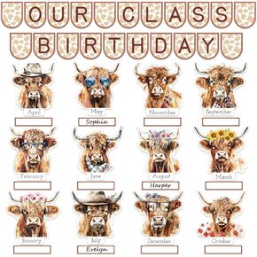 Highland Cow Birthday Bulletin Board Set Spring Classroom Decorations Birthday Chart Calendar Highland Cows Paper Cutouts for Students School Wall Cattle Themed Party Decor Supplies in Kuwait