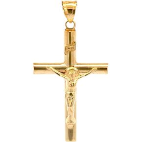 CROSS + CROWN 14K Gold Crucifix Tube Necklace for Women & Men, Durable Double-Bonded 14K Yellow Gold Crucifix to Avoid Tarnishing, Authentic Crucifix Pendant for Men & Women, Handcrafted in the USA in Kuwait