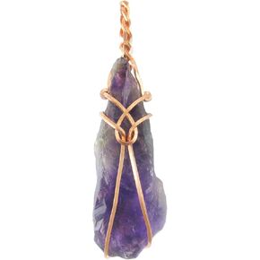 Woot & Hammy Copper Wire Wrapped Raw Amethyst Crystal Pendant Necklace, Dark Purple w/Teardrop Knot, Comes With 20" (51 cm) Chain in Kuwait
