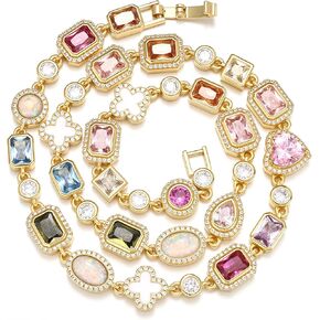 قلادات تنس BREN للنساء - قلادة من الأحجار الكريمة مطلية بالذهب مكعب زركونيا سلسلة قلادة ملونة قوس قزح الهيب هوب مجوهرات الزفاف هدايا عيد الحب in Kuwait