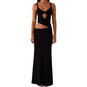 DSORVICD Women Sexy Spaghetti Strap Bodycon Dress Y2k Sleeveless Cut Out Vneck Maxi Dress Solid Color Hollowed Cocktail Dress in Saudi Arabia