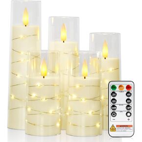 Raycare Flameless Candle with Remote Timer – 5 Flickering Acrylic Battery Operated LED Pillar Candles with Embedded Star String for Halloween, Home Decor, and as a Gift(Red) in Kuwait
