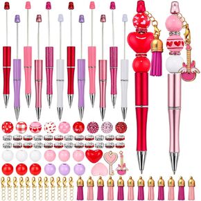 12 Set DIY Valentine's Day Beadable Pens, Colorful Crystal Wooden Beadable Styles with Pendants Lobster Clasps for Students Teens Valentine's Day Presents School Office Supplies in Kuwait