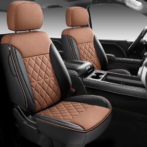 أغطية مقاعد جلدية نابا مخصصة لسيارة Chevy Silverado وGMC Sierra Crew Cab، تصميم مقعد خلفي مسطح 46 تقسيم، متوافق مع 2019-2026 1500 و2020-2026 2500HD 3500HD (مجموعة كاملة، أسود وبني) in Kuwait