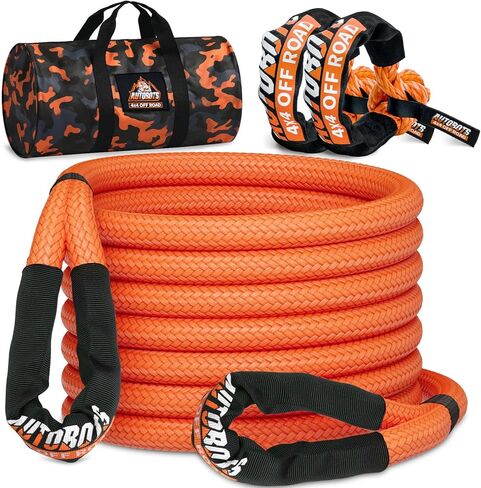 AUTOBOTS Kinetic Recovery Rope 1" x 20' (48,000lbs)+2 Soft Shackles Heavy Duty Kinetic Tow Rope for Truck ATV UTV SUV Offroad Recovery Kit in Kuwait