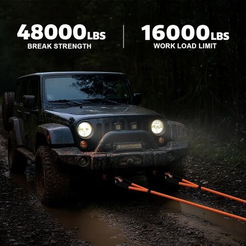 AUTOBOTS Kinetic Recovery Rope 1" x 20' (48,000lbs)+2 Soft Shackles Heavy Duty Kinetic Tow Rope for Truck ATV UTV SUV Offroad Recovery Kit in Kuwait