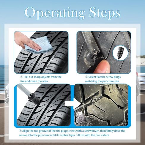 OFBAND 100PCS Tire Repair Rubber Nail Kit with 3 Sizes,Professional Vacuum Tire Plug Kit for Quick Repairs,Self-Service & Self Sealing Screw in Tires Plugs with Screwdriver & Box in Saudi Arabia