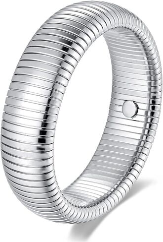 Womens Stretchable Snake Chain Bracelet, Silver Color Stainless Steel Flexi Bangle Bracelet for Women,Elegant and Comfortable Design,Punk and Futuristic Style in Saudi Arabia