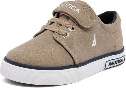 Nautica Toddler Casual Sneaker, Lace Up with Adjustable Hook and Loop Strap, Low Top Canvas Court Shoe, Cushioned Comfort Sole, Everyday Walking Playground School Shoe in Saudi Arabia