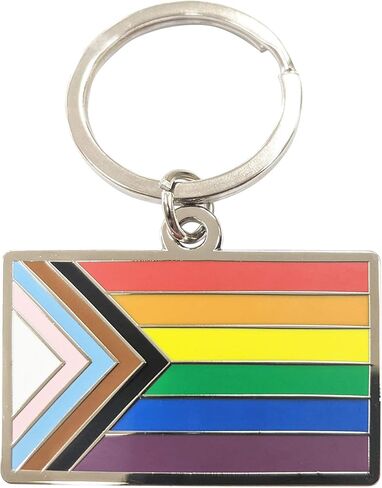 علم Pun Progress Pride Flag LGBTQ POC Transgender Flag - سلسلة مفاتيح من المينا مقاس 1.75 بوصة مع حلقة مفاتيح بألوان قوس قزح in Kuwait