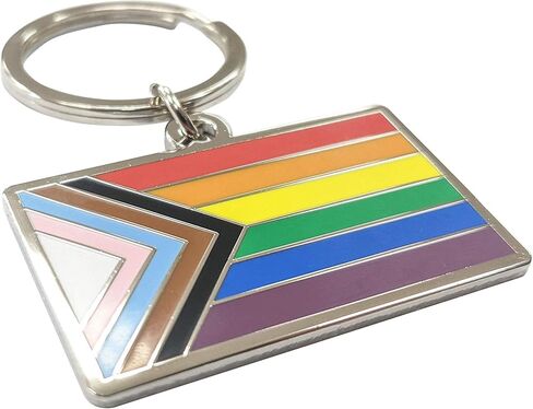 علم Pun Progress Pride Flag LGBTQ POC Transgender Flag - سلسلة مفاتيح من المينا مقاس 1.75 بوصة مع حلقة مفاتيح بألوان قوس قزح in Kuwait