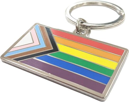 علم Pun Progress Pride Flag LGBTQ POC Transgender Flag - سلسلة مفاتيح من المينا مقاس 1.75 بوصة مع حلقة مفاتيح بألوان قوس قزح in Kuwait