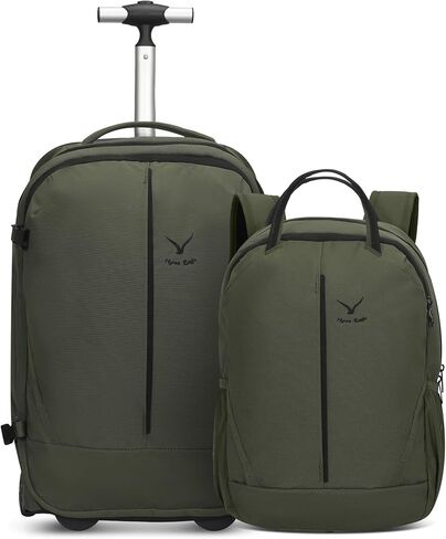 Hynes Eagle 2 in 1 Travel Backpack Set Rolling Backpack with Wheels Carry on Luggage 43L with Personal Item Bag for Men Women 17 inches Laptop Backpack Dark Grey in Saudi Arabia
