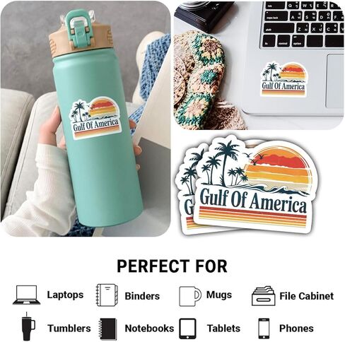 3Pcs Gulf of America Sticker Funny Retro Sunset Gift for Vintage Ocean Wave Palm Tree Gulf of America Stickers Beach Lovers Florida Vacation Car Decal for Laptop Bottle Toolbox Hard Hat (G1, 3") in Saudi Arabia