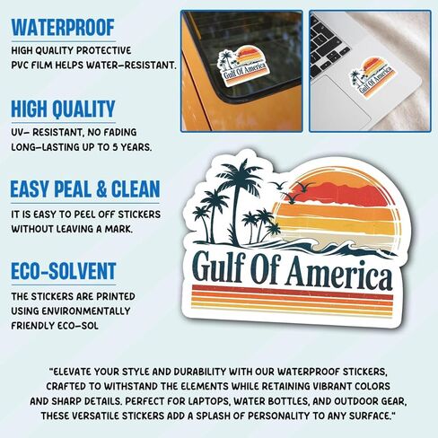 3Pcs Gulf of America Sticker Funny Retro Sunset Gift for Vintage Ocean Wave Palm Tree Gulf of America Stickers Beach Lovers Florida Vacation Car Decal for Laptop Bottle Toolbox Hard Hat (G1, 3") in Saudi Arabia