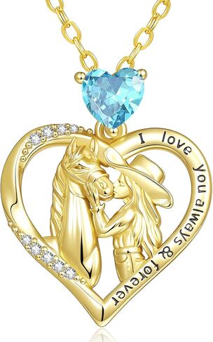 14K الذهب الحصان راعية البقر جوهرة القلب قلادة للنساء، أنا أحبك هدايا المجوهرات، عيد الحب الذكرى السنوية هدايا عيد ميلاد لزوجتها أمي ابنة صديق الجدة in Kuwait