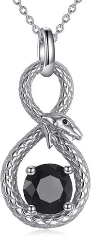 Snake Necklace Sterling Silver Snake Pendant Black Crystal Cute Animal Jewelry Gifts for Women in Saudi Arabia
