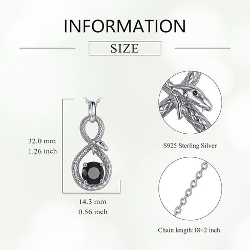 Snake Necklace Sterling Silver Snake Pendant Black Crystal Cute Animal Jewelry Gifts for Women in Saudi Arabia