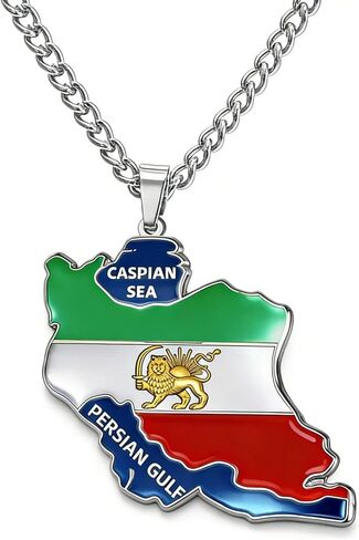 TEAMER Iran Map Pendant Necklace Persian Empire Lion & Sun Flag With Caspian Sea & Persian Gulf Necklace For Women Men in Saudi Arabia