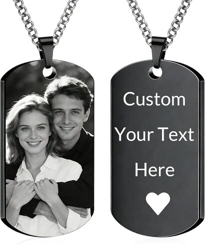 BEXOA Picture Necklace Personalized Photo Custom Dog Tag with Text Logo Engraved Gifts for Men Boyfriend Birthday Fathers Day Anniversary in Kuwait