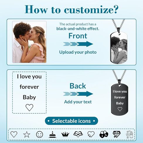BEXOA Picture Necklace Personalized Photo Custom Dog Tag with Text Logo Engraved Gifts for Men Boyfriend Birthday Fathers Day Anniversary in Kuwait