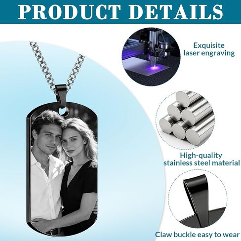 BEXOA Picture Necklace Personalized Photo Custom Dog Tag with Text Logo Engraved Gifts for Men Boyfriend Birthday Fathers Day Anniversary in Kuwait