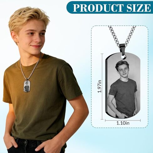 BEXOA Picture Necklace Personalized Photo Custom Dog Tag with Text Logo Engraved Gifts for Men Boyfriend Birthday Fathers Day Anniversary in Kuwait