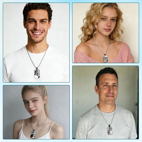 BEXOA Picture Necklace Personalized Photo Custom Dog Tag with Text Logo Engraved Gifts for Men Boyfriend Birthday Fathers Day Anniversary in Kuwait