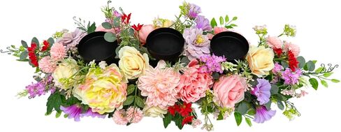 Candle Holder Centerpiece for Table Artificial Peonies Flowers,Rose Flowers and Morning Glory for Wedding Party Table Centerpieces Mixed Flowers Floral Arrangement Home Kitchen Decor in Kuwait