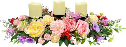 Candle Holder Centerpiece for Table Artificial Peonies Flowers,Rose Flowers and Morning Glory for Wedding Party Table Centerpieces Mixed Flowers Floral Arrangement Home Kitchen Decor in Kuwait