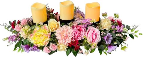 Candle Holder Centerpiece for Table Artificial Peonies Flowers,Rose Flowers and Morning Glory for Wedding Party Table Centerpieces Mixed Flowers Floral Arrangement Home Kitchen Decor in Kuwait