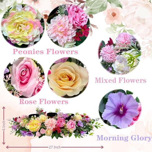 Candle Holder Centerpiece for Table Artificial Peonies Flowers,Rose Flowers and Morning Glory for Wedding Party Table Centerpieces Mixed Flowers Floral Arrangement Home Kitchen Decor in Kuwait